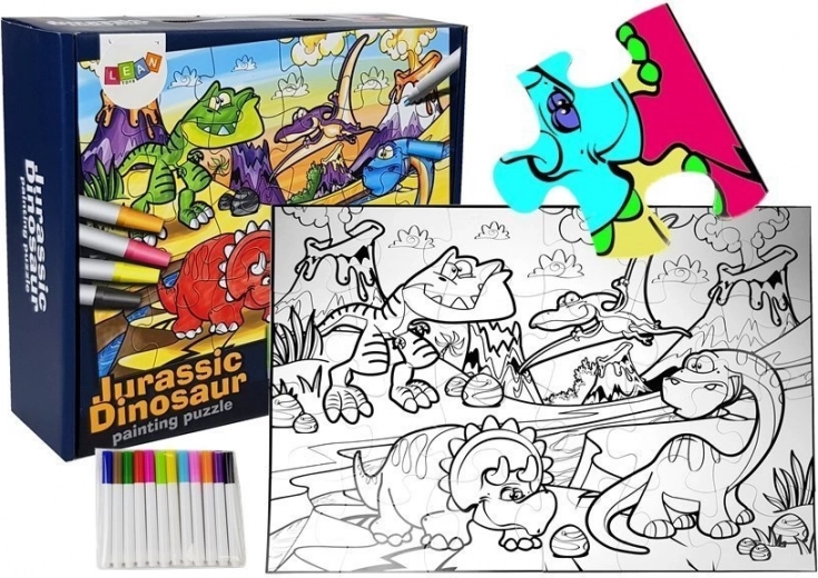 Puzzle de colorat Dinozauri cu markere