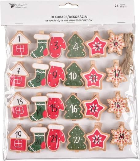 Cârlige din lemn pentru calendarul de Advent (24 buc.)