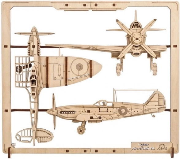 Puzzle mecanic de lemn Ugears Avion de vânătoare
