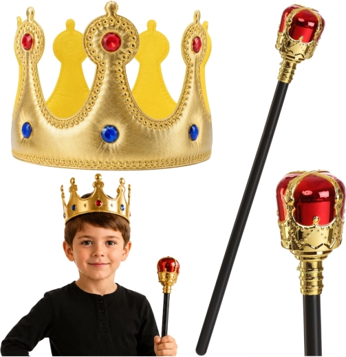 Set regal pentru copii – coroană aurie și sceptru