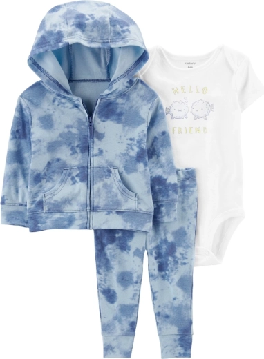 Set Carter's din 3 piese pentru bebeluș Blue Ocean – hanorac, pantaloni și body cu mânecă scurtă