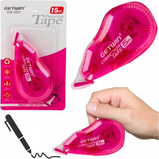 Bandă corectoare roz 15 m x 5 mm