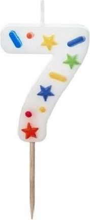 Lumânare aniversară cifră 7 albă cu confetti 5,5 cm