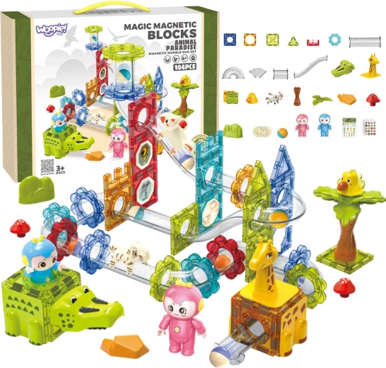 Set de construcție magnetică Curcubeu Paradisul Copiilor 104 buc