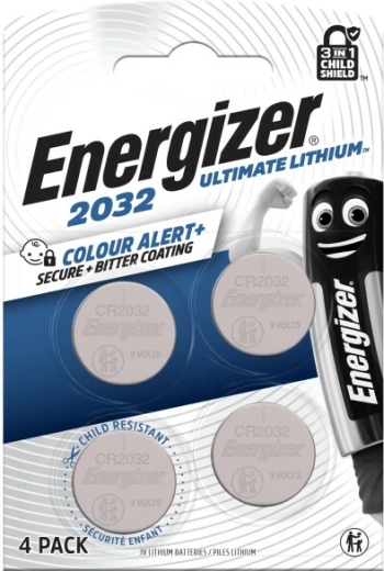 Energizer Ultimate Lithium CR2032 baterie tip monedă 4 buc cu tehnologia Color Alert