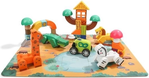Cărămizi și puzzle din lemn - Safari Top Bright
