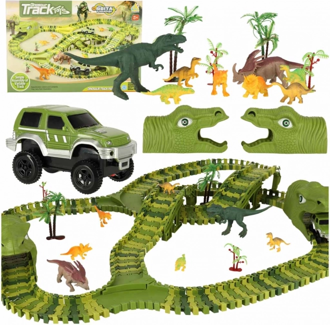 Pistă de curse cu dinozauri și mașini 240 de piese