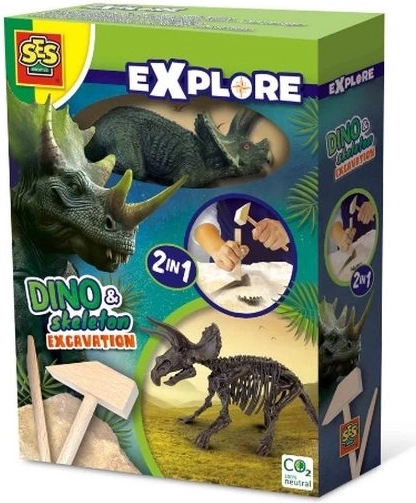 SES Creative Explore fosile de dinozaur 2în1 – triceratops (excavare și schelet de asamblat)