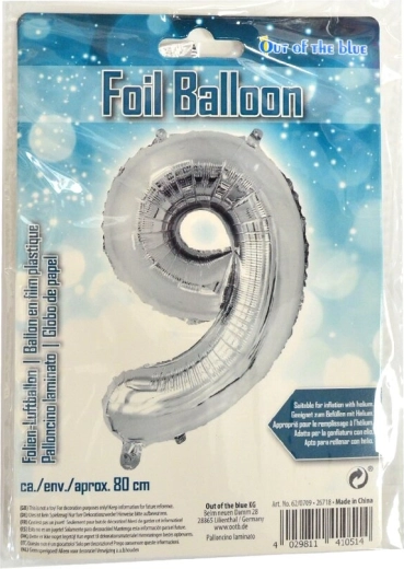 Balon din folie numărul 9 argintiu 80 cm