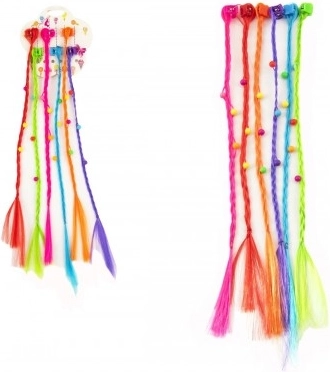 Agrafe și cleme de păr cu codițe colorate, 30 cm, 6 buc.