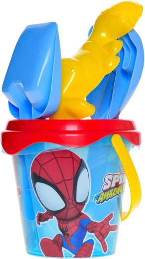 Set de nisip Spider-Man cu gălețică transparentă, sită și unelte