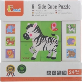 VIGA cuburi din lemn Zoo – 6 imagini, 4 piese