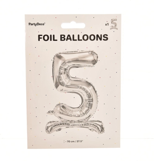 Balon din folie pentru podea, cifra 5, argintiu, 70 cm