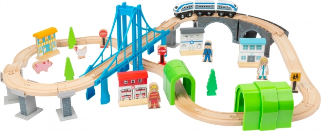 Set de trenuri din lemn cu poduri de la small foot