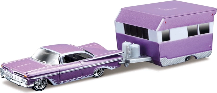 Maisto Design Tow & Go 1959 Chevrolet Impala cu rulotă Alameda 1:64