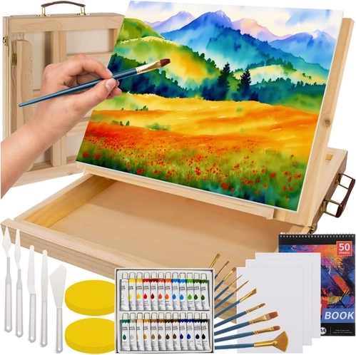 Set de pictură artistică cu geantă și șevalet