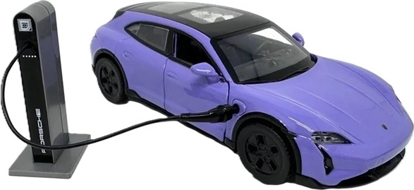 Model electric Porsche Taycan Turbo S de culoare mov