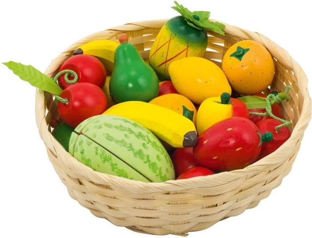 Fructe din lemn în coș – set 23 piese