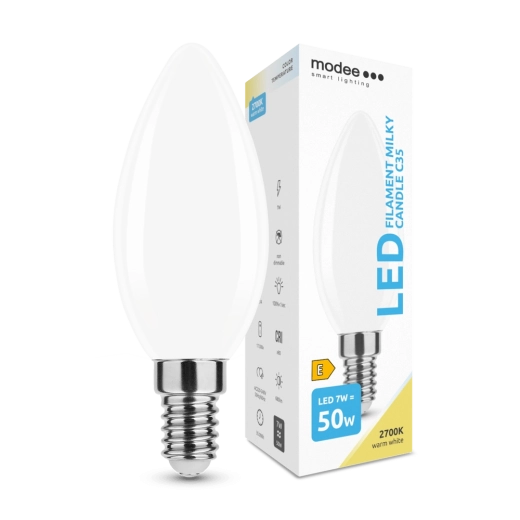 Bec LED lumânare E14 7W alb cald Modee Smart Lighting Milky Candle C35