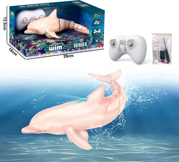 Delfin R/C roz cu lumini LED