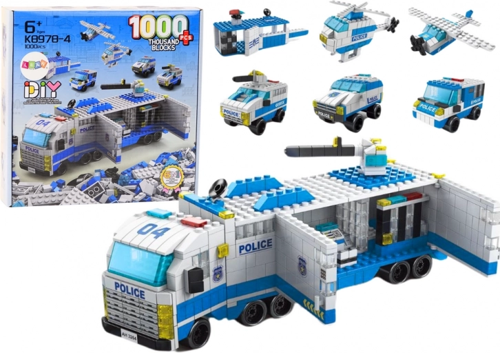 Camion de poliție set de construcție 6 în 1 cu 1000 piese