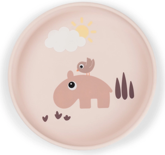 Done by Deer farfurie din silicon cu ventuză Stick&Stay Playground, roz