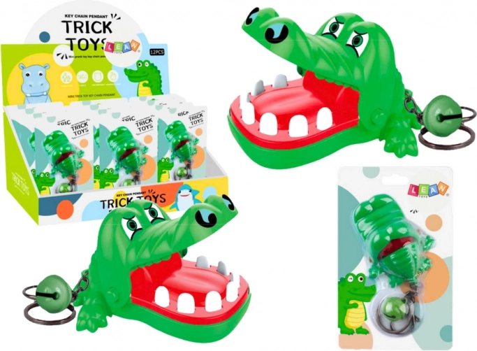 Breloc cu crocodil care mușcă, cu clopoțel, verde
