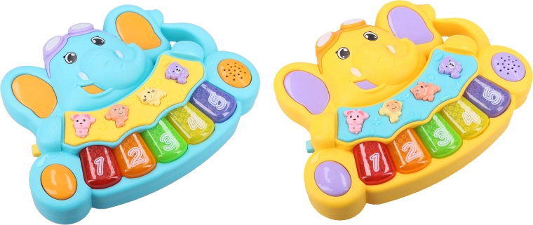 Pian electronic pentru copii, elefant cu animăluțe, cu sunete și lumini - 1 bucată