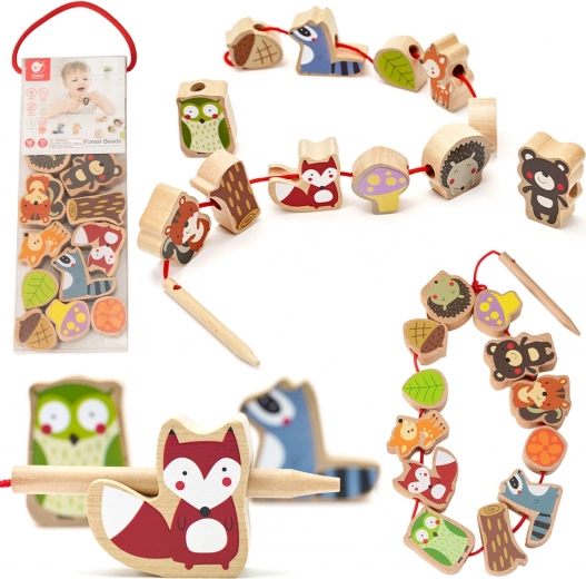 Animăluțe de pădure din lemn pentru înșirat, 13 piese – Classic World