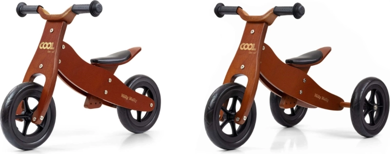 Milly Mally bicicletă fără pedale din lemn 2 în 1 Cool Dark Natural