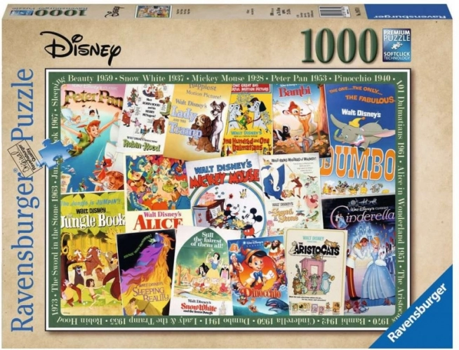 Puzzle Disney Vintage Afișe de Film 1000 pcs Ravensburger
