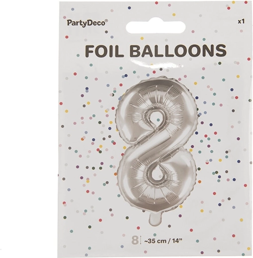 Balon din folie cifra 8 argintiu 35 cm