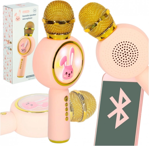 Microfon karaoke wireless pentru copii cu iepuraș – roz