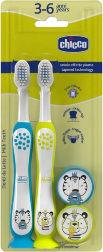 Chicco set de periuțe de dinți pentru copii tiger și panda 3–6 ani 2 buc