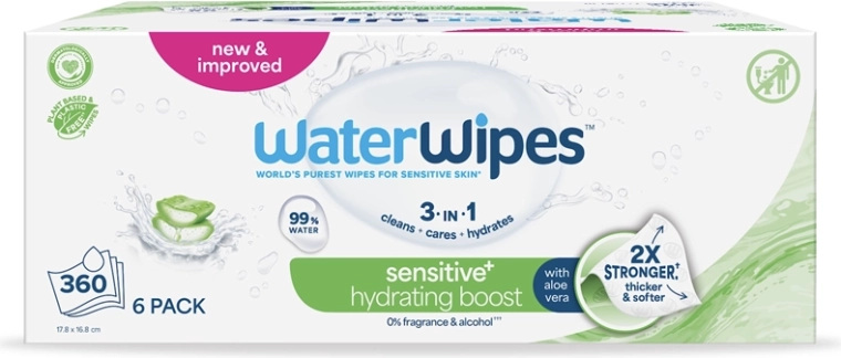 WaterWipes șervețele umede hidratante cu aloe vera 3în1 6×60 buc. (360 buc.)