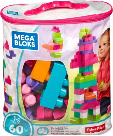 mega bloks geantă mare cu 60 de cărămizi mari, roz