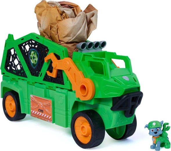 Patrula Cățelușilor Dino Rescue, vehicul Megasaurus cu dinozaur gonflabil și figurina lui Rocky