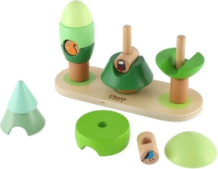 Copaci din lemn pentru stivuire Little Forest Classic World, 16 piese