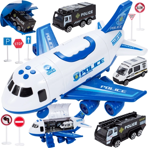 Avion cu mașinuțe metalice 1:64 cu lumină și sunet