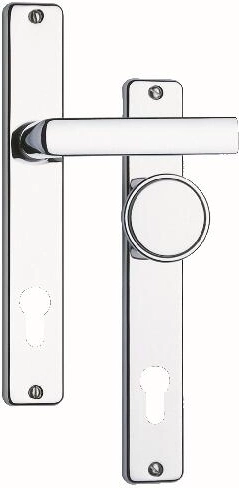 Feronerie pentru ușă: clanță cu șild și buton 804, interax 90 mm, inox