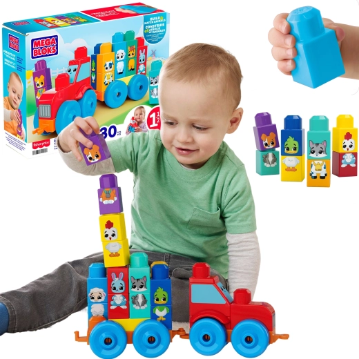Fisher-Price Mega Bloks tractor cu animăluțe pentru construit și asamblat