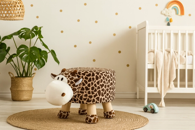 Taburetă pentru copii din pluș în formă de girafă 28 × 25 cm
