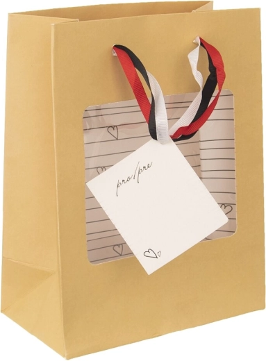 Pungă cadou din hârtie cu fereastră transparentă în formă de inimioare 18 × 10 × 23 cm