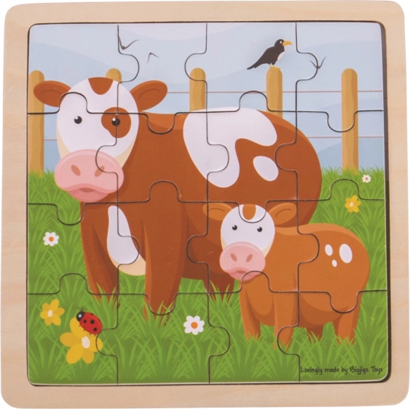 Bigjigs Toys puzzle din lemn Văcuță cu vițel – 16 piese
