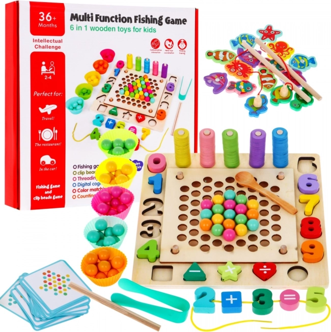 Set educațional din lemn 6 în 1 pentru copii 3+ Sorter pescuit învățare cifre