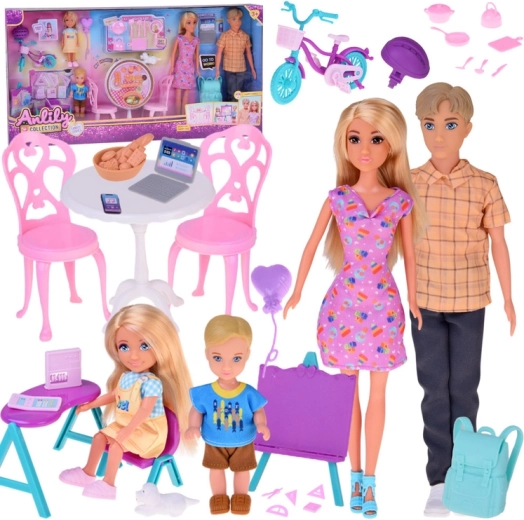 Set de păpuși de familie cu părinți, copii și accesorii