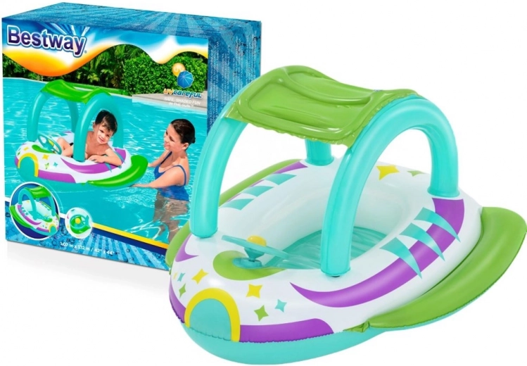 Bărcuță gonflabilă pentru copii cu copertină și volan BESTWAY Space Splash
