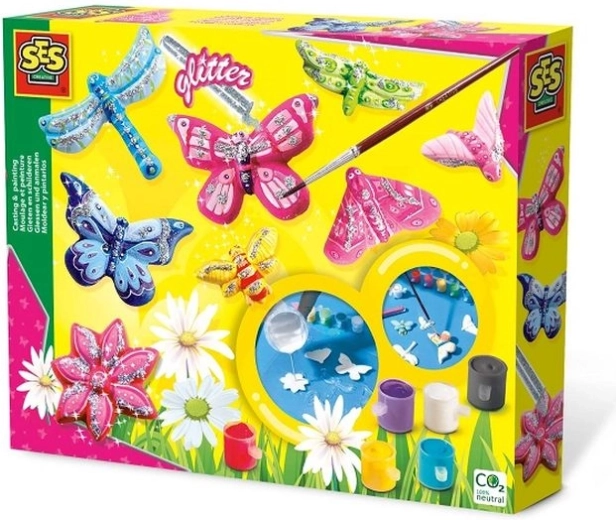 SES set creativ cu mulaje din ghips cu sclipici – fluturi și libelule