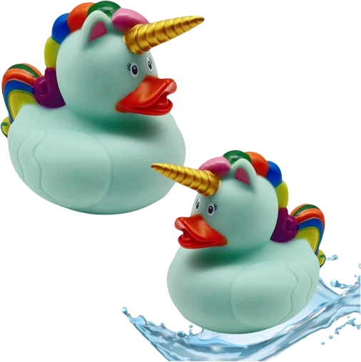 Rață de baie unicorn verde cu coamă curcubeu
