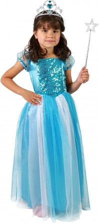 Costum prințesă pentru fete – rochie albastră, mărimea M (6–8 ani)